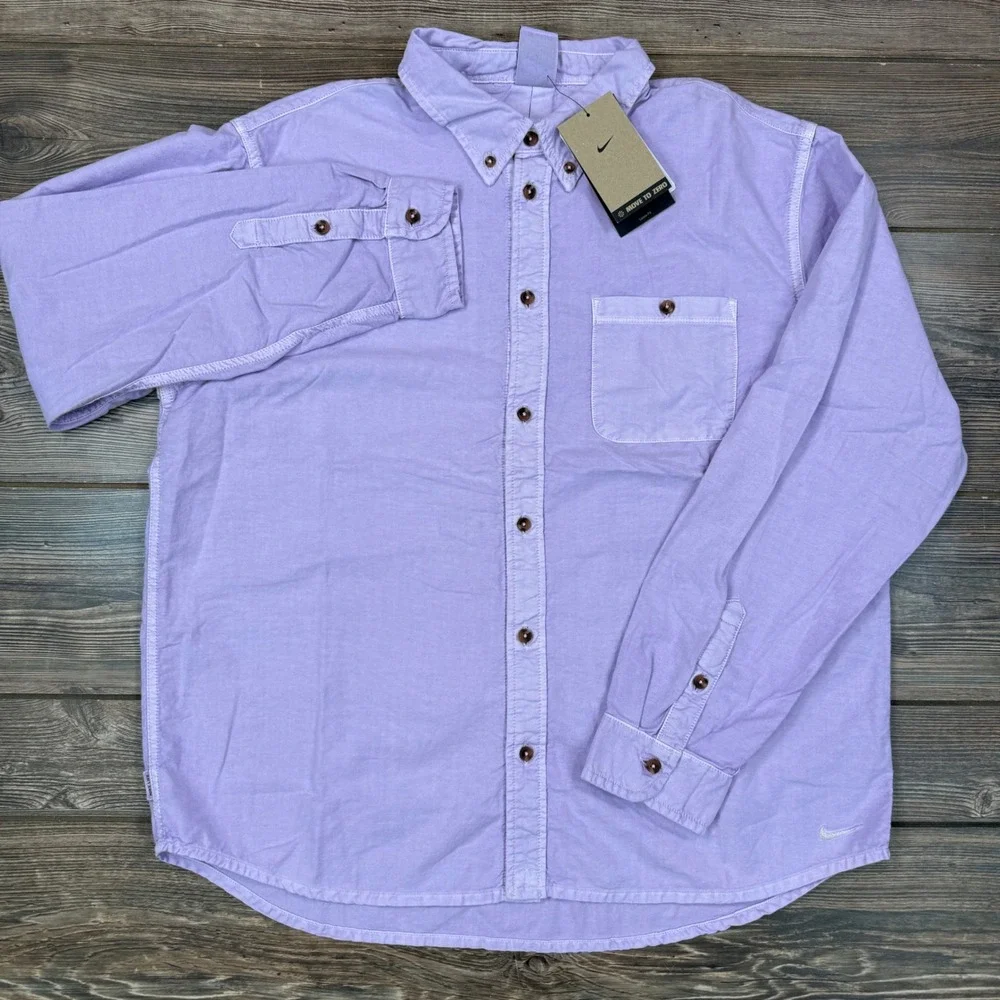 Nike Life Mens Size XL Oxford Shirt Purple‎ Loose Fit Specialty Dye HJ7270 NEW